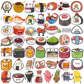 Dorgua 50Pcs Sushi Stickers, Sushi Water Bottle Stickers, Cute Food Stickers Sushi Stickers Vinyl Waterproof Stickers for Girls Boys Kids Water Bottle Laptop Decor Party Favors Birthday Gifts