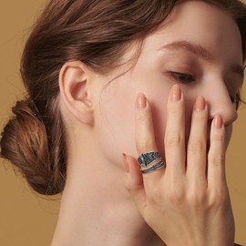 DAYLINLOVE Dragonfly Spoon Ring 925 Sterling Silver lotus Turquoise Adjustable Thumb Open Ring Turquoise Jewellery Gifts for Women Girls Dragonfly lotus Lover