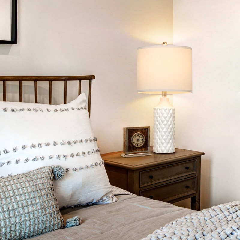 Ceramic Table Lamps Set of 2, White Modern Bedside 25"