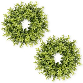 DDHS 2 Packs Small Boxwood Wreaths for Front Doors, 11" Mini Green Leaves Wreath, Spring Summer Small Wreaths for Indoor Outdoor Kitchen Wall Window Table Wedding Home Farmhouse Decor