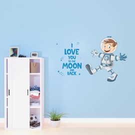 I Love You to The Moon & Back Wall Decorating Ideas Love Nature Space Earth Mars Planets Decor Adventurous Space Cartoon Astronaut Multi-Color Boy's Bedroom Holiday Gift - Size: 10(W) x 6 (H)