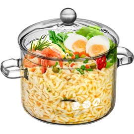 Healeved Glass Simmer Pot for Stove Top 1900ml/64 oz Clear Glass Noodle Pots for Stove Top Soup s Saucepan with Lid Stovetop s Cooking for Pasta Noodle, Soup, Milk