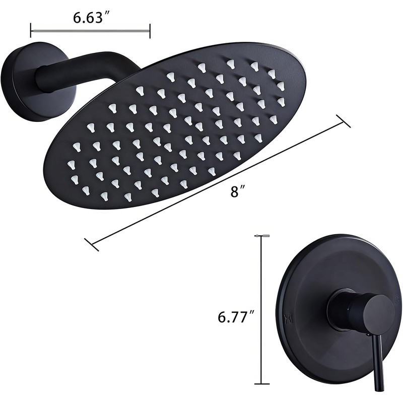 SaniteModar Black Shower Faucet Set 8 Inch Round Rainfall Shower