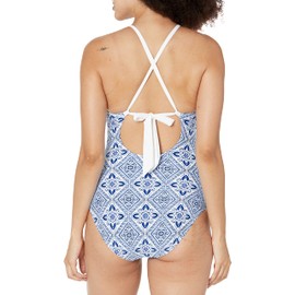La Blanca Women's High Neck Keyhole Mio One Piece Swimsuit, Capri Blue//Mediterranean Breeze, 14