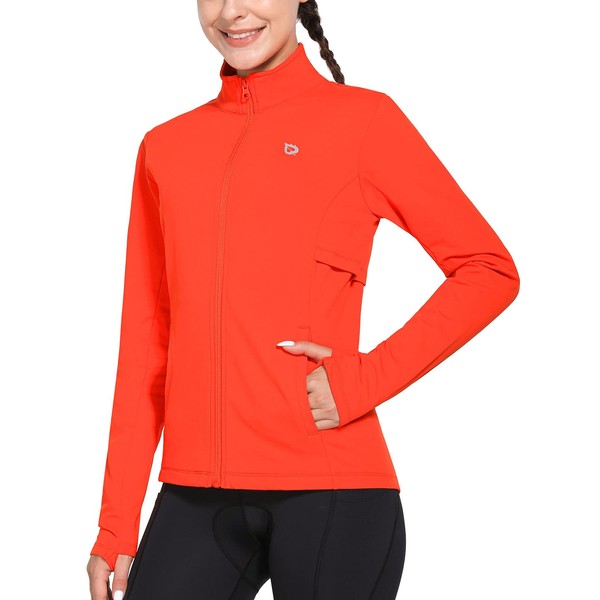 BALEAF Women's Fleece Running Jacket Water Resistant Full Zip Winter Cold Weather Gear Thermal Cycling Workout Jackets Orange M