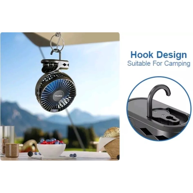 Sweetfull Portable Clip-on Fan 4000mAh Rechargeable LED Display 4 Speeds