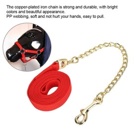 Horse Lead Rope, Rope Leash Lead with Iron Chain Horse Lunge Line Weather Resistant Lead Line for Equestrian and Livestock, Red