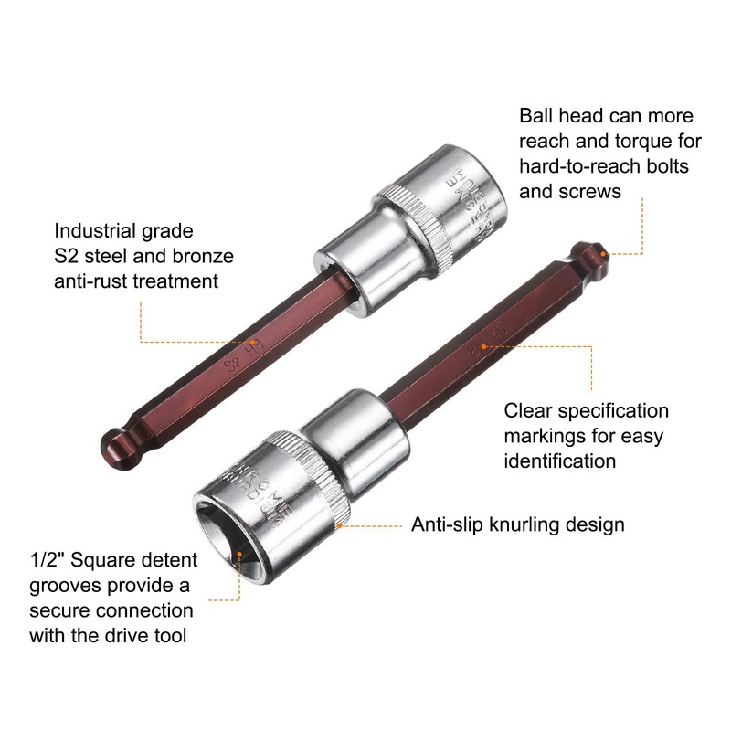 sourcing map 8mm Ball End Hex Bit Socket 1/2" Square