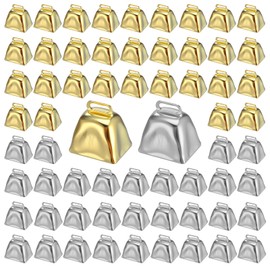 72 Pack Mini Cow Bells for Crafts Christmas Small Cowbells with Hooks Decoration for Birthday Wedding Party Christmas Dog Cat Decor (Gold & Silver)