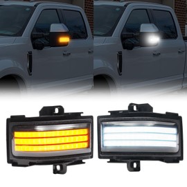 HTZCMOTO LED Side Mirror Turn Signal Lights Compatible with F150 2015-2025, F250 F350 F450 Super Duty 2017-2025, White Driving Parking Light & Amber Dynamic Sequential Turn Signal, Smoked Len