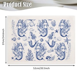 SUPERDANT 5PCS Mermaids Underglaze Transfers for Pottery Mermaids Transfer Stickers Ceramic Decals Blue Waterslide Underglaze Transfers Paper for Porcelain Overglaze Enamel Clay Decal 52x37cm