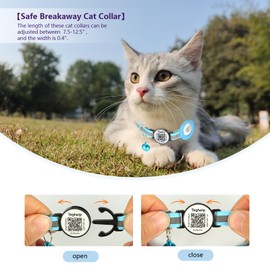 Reflective AirTag Cat Collar with Air Tag Holder and Bell, Safety Elastic Band Cat GPS Collars for Girl Boy Cats, Kittens and Puppies, Quick Release, Fits Most Cats (Blue Cute paw Print)