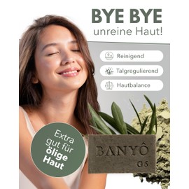 BANYÔ G06 Vulkanerde Seife I Handgemachte Naturseife mit 100% natürlichen Inhaltsstoffen I Porentiefe & talgregulierende Pflege I Auch als Maske I Ideal für fettige & zu Akne neigende Haut