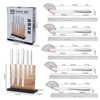 Silver Knife Set with Double Sided Wooden Magnetic Block,6-Piece Stainless