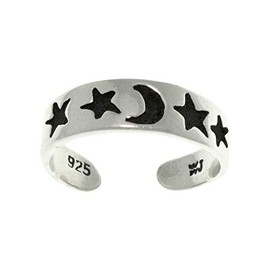 Jewelry Trends Celestial Moon and Stars Sterling Silver Adjustable Toe Ring