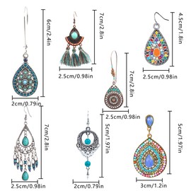 7 Pairs Bohemian Earrings Vintage Boho Earrings Dangle Drop Hook Earrings Metal Retro Rhinestone Stud Earrings Hippie Gypsy Earrings Set Turquoise Bohemian Jewellery Pendant Earrings For Women Girl