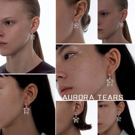 Aurora Tears Turtle Necklace, 925 Sterling Silver, Animal Pendant, Birthstone Jewellery, Gifts with Zirconia for Women DP0172, Earrings, August Peridot