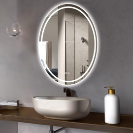 Oval LED Bathroom Mirror, 32x24 inch Wall Mounted Bathroom Mirror with Lights, Anti-Fog Dimmable 3 Colors CRI>90 Wall Mounted LED Mirror for Bathroom,IP44 Waterproof