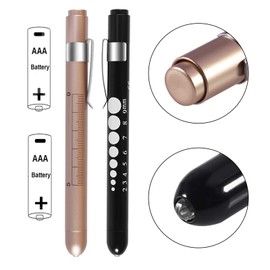 ALMOCN 2 Pack Medical Nurse Pen Light Reusable LED Pen Light White Light with Pupil Gauge and Ruler, Black and Gold
