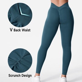 YEOREO Liz Scrunch Workout Leggings for Women High Waisted Butt Lifting V Back Waist Seamless Gym Yoga Leggings Teal L