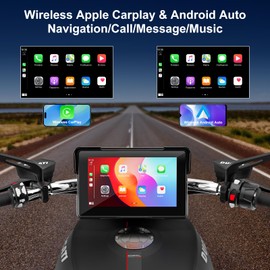 Motorcycle Carplay Screen for Apple carplay & Android Auto, 7" Portable Wireless Waterproof Touchscreen - Support car Play GPS Navigation/Dual BT/Voice Control for Motorcycle Riders