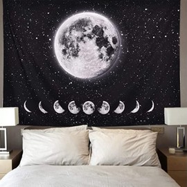 Arawat Tapestry Moon Phases Wall Tapestry Moon Black White Tapestry Moon Wall Decoration Psychedelic Rug Gothic Trippy Tapestry Wall Tapestry Wall Hanging Boho Wall Decoration (150 x 130cm)