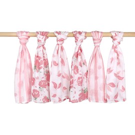 Gllqen Baby Muslin Cloths for Babies, 6 Pack Cotton Burp Cloths 70 cm x 70 cm, Absorbent and Breathable and Ideal for Cleaning, Wiping and Covering Newborn Babies (Flower)