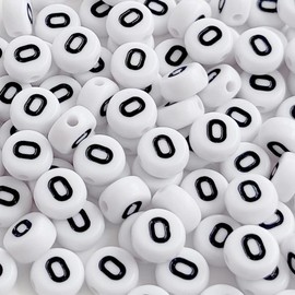 200 Pcs 4 × 7mm O Letter Beads, White Circular Letter Beads for Bracelet Jewelry Makin