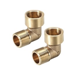TOP-VIGOR 2pcs Brass Pipe Fitting 90 Degree Elbow 3/8 BSP Male X 3/8 BSP Female, Heavy Duty Garden Hose Adapter