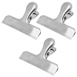 S SYDIEN 3Pcs Silver Chip Clips 3 Inch Wide Stainless Steel Notebook T Clip Heavy-Duty Food Bag Clips Metal Hinge Clip File Clamps for Home Kitchen & Office