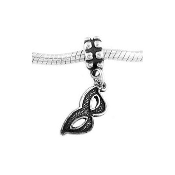 LGU Sterling Silver Mardi Gras Masquerade Mask Dangle Bead Charm