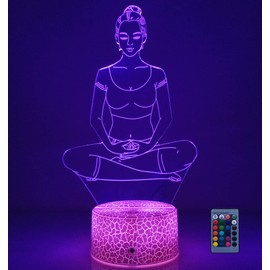 YTDZLTD Creative 3D Yoga Meditation Night Light 16 Colors Changing USB Powered Remote Control Touch Switch Decor Lamp Optical Illusion LED Table Desk Lamp