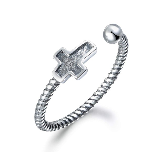 snorso Adjustable Religious Modern Stackable Cross Sterling Silver Ring, Silver