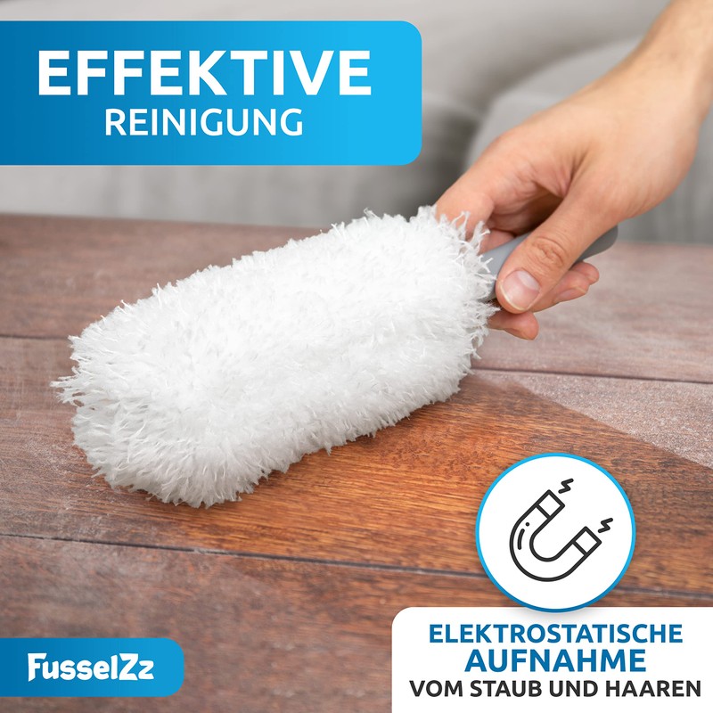 FusselZz Washable Hand Duster + 4 Replacement Cloths: Effective Dust