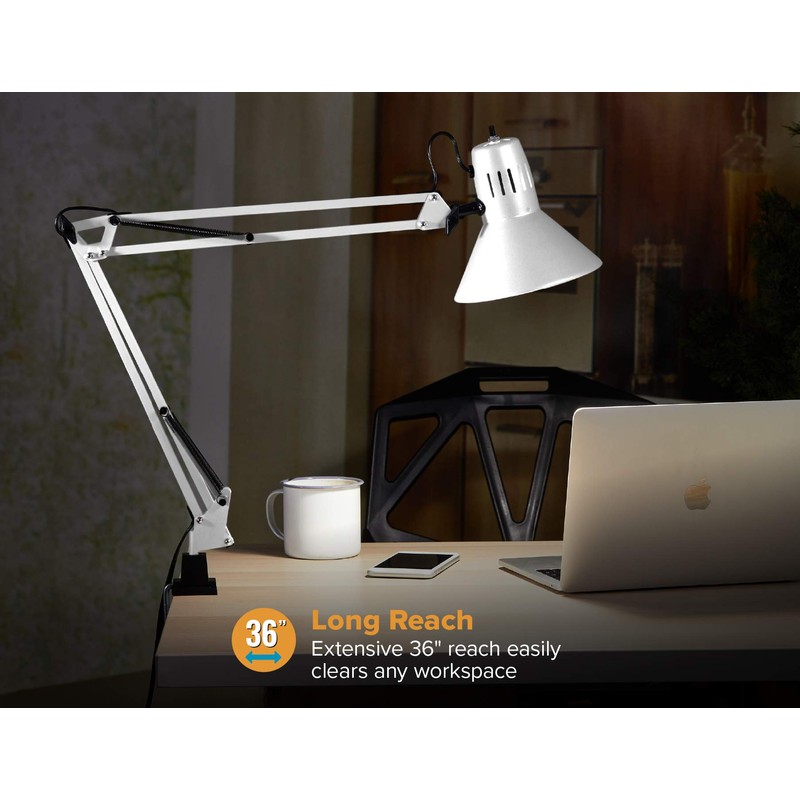 Bostitch Office VLF100-WHT Swing Arm Desk Lamp with Clamp Mount,