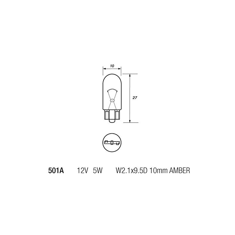 10 x 501 Amber WY5W 501A 12v 5w Push Fit