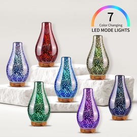 Porseme Essential Oil Diffuser 3D Glass Aromatherapy Ultrasonic Humidifier - 7 Color Changing LEDs, Waterless Auto-Off, Timer Setting, BPA Free for Home Hotel Yoga Leisure SPA Gift 100ml