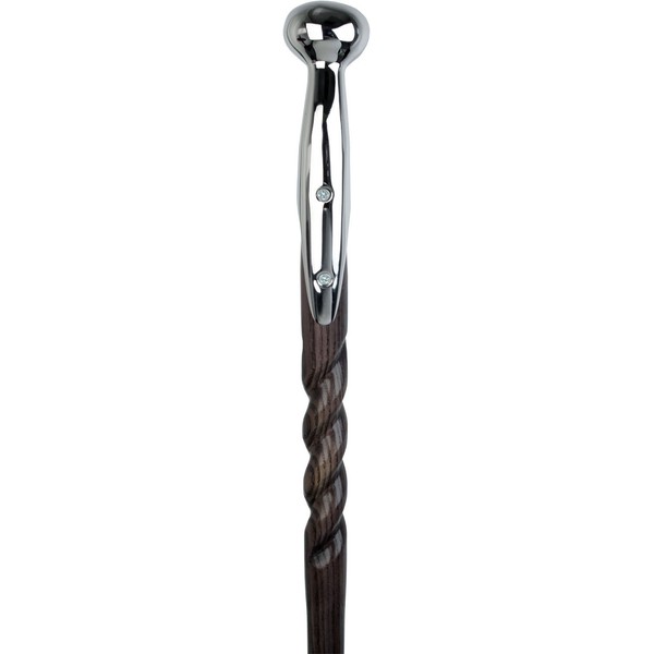 Black Hame Chrome Plated Handle Walking Stick with Twisted Ash Wood Shaft