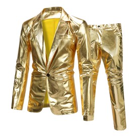 Cloudstyle Mens 2-Piece Metallic Shiny Suit 1 Button Night Club Tuxedo Disco Party Dress Suit Jacket Pants Set
