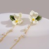 Peasimy White Gardenia Flower Leaf Stud Earrings for Women Cute