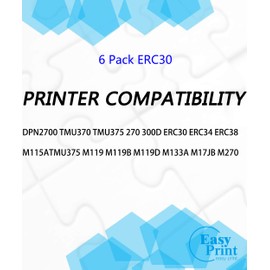 6 Pack ERC-30 ERC 30 34 38 (Black/Red) Compatible with Ribbon Cartridge for use in Epson M119 M119B M119D M133A M270 M17-JB M52-JB TM-U325 TM-U370 TM-U375, Sold by EasyPrint