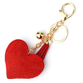 LCHULLE Bling Glitter Keychain Crystal Rhinestone Love Heart Design Key Ring Super Fashonable Keyring Charm Pendant Purse Bag Durable Metal Key Holder Jewellery Key Buckle for Women Girl, Red