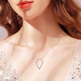 Niaspi Geometric Ring Holder Necklace for Women Girls Titanium Steel Open Rhombus Pendant Ring Keeper Pendnat Necklace Wedding Engagement Anniversary Jewelry Gifts(Silver)