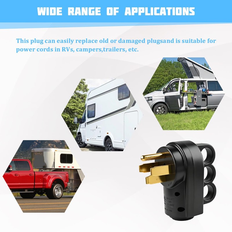 50A RV Male Replacement Plug, 14-50P, Pull Handle, Black