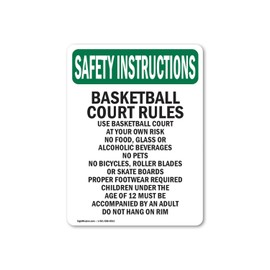 OSHA Safety Instructions Sign - Basketball Court Rules Use Basketball | 10 Pack of Decals | Protect Your Business, Work Site, Warehouse | Made in The USA