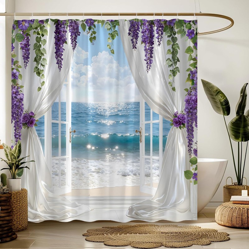 CCXTCZ Ocean Beach Shower Curtain Coastal Blue Sea Summer Hawaiian