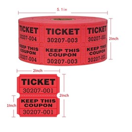1000 Pcs Raffle Tickets with Consecutive Serial Numbers, Quality 50/50 Raffle Tickets, Tickets for Events, Carnivals, Door Prizes, Drinks (Red)