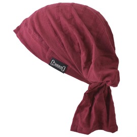 CHARM 100% Cotton Thin Rest Turban Cap [One Size Fits All / 5 Colors] Medical Hat, Stylish, Triangle Width, red (orange-ish)