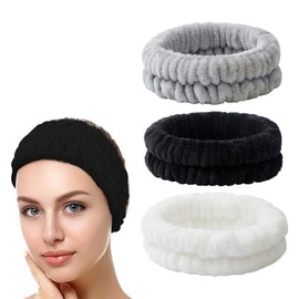3-Pack Spa Headbands for Women,Ultra Soft Terry Cloth Hairbands for Facials, Skincare & Shower, Makeup & Washing Face Essentials (Black/White/Grey)