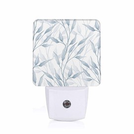 Chrobak LED Night Light,Blue Leaves On White LED Night Light Plug into Wall with Dusk to Dawn Light Sensor White Energy Efficient Nightlight for Bedroom Bathroom Hallway Living Room Kitchen